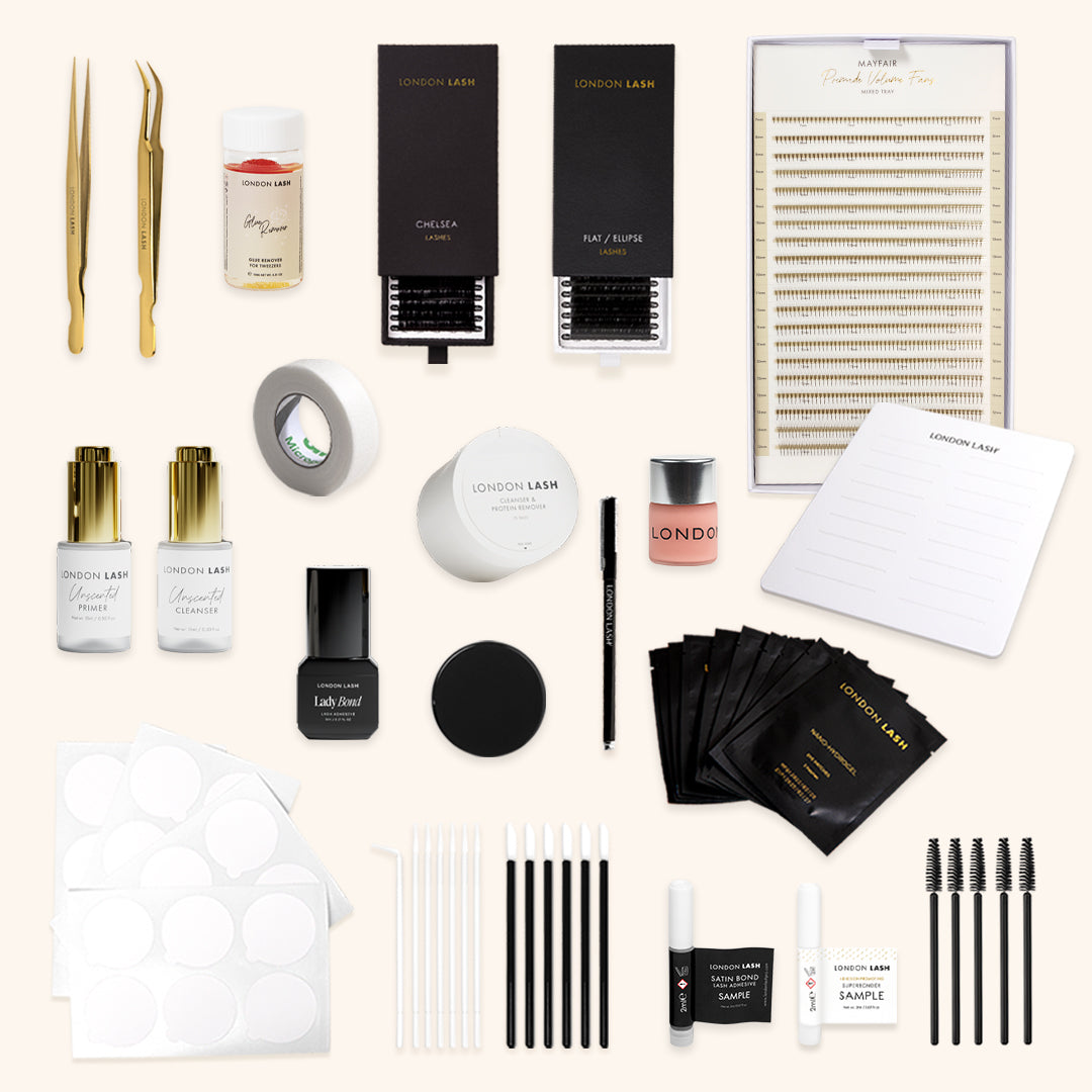 Kit de iniciação para o curso de formação de extensão de pestanas Classic &amp;amp; Speedy Volume.