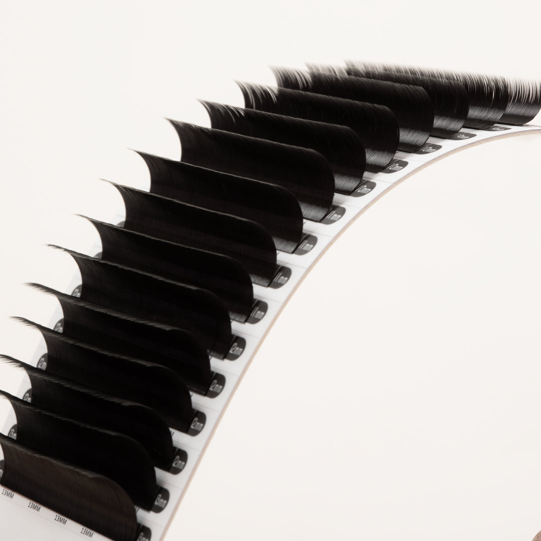 Open lash tray displaying perfectly aligned rows of Volume Mayfair Lashes 0.07