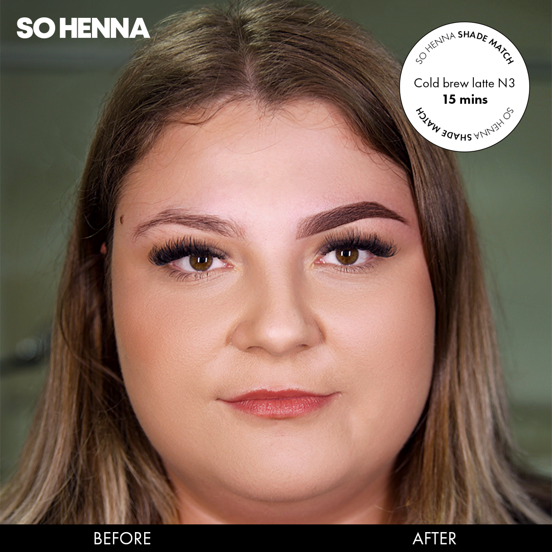 MODELO USANDO PÓ DE HENNA PARA SOBRANCELHA - POTE 3G - SO HENNA, PRODUTOS PARA SOBRANCELHAS LONDON LASH PORTUGAL