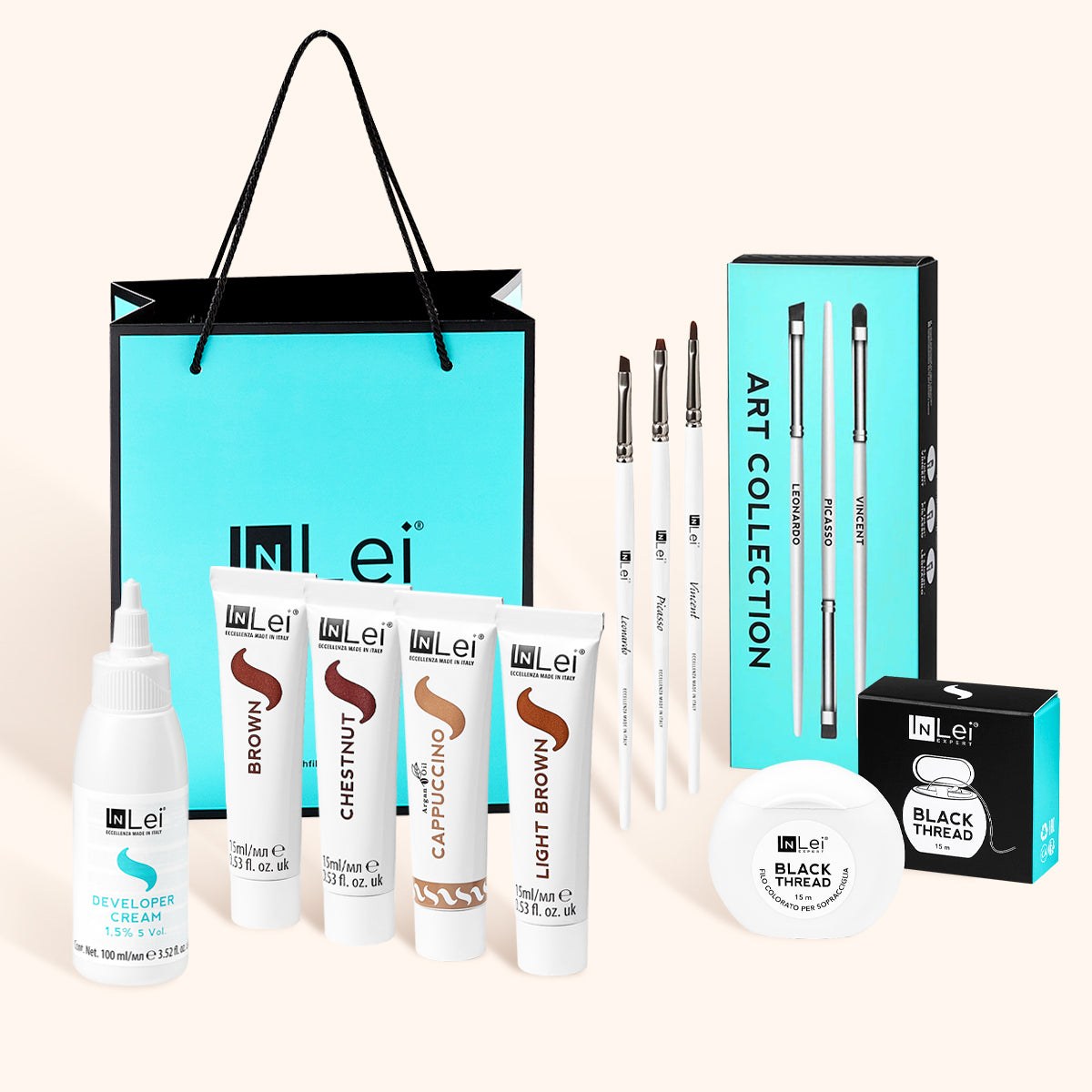 Kit de coloração de sobrancelhas InLei® com produtos e tintura para sobrancelhas 